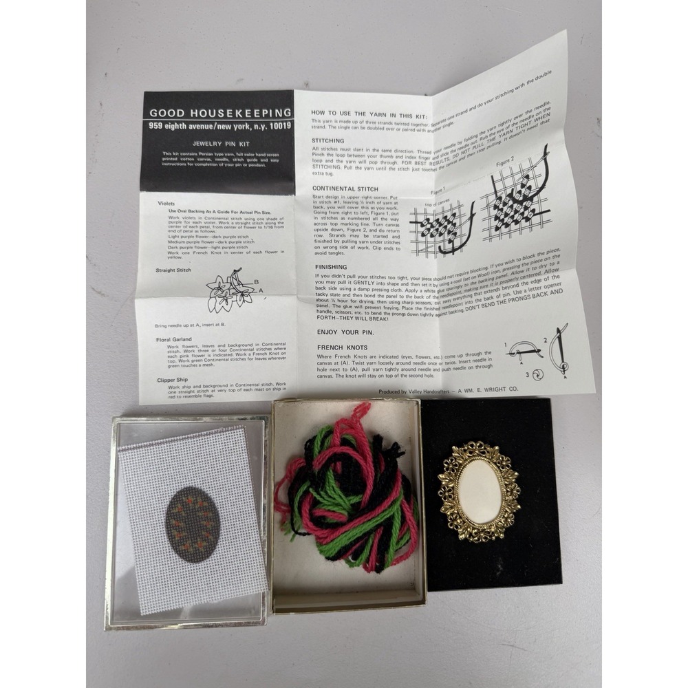 Vintage Good Housekeeping Violets Needlepoint Brooch Pendant Kit NOS